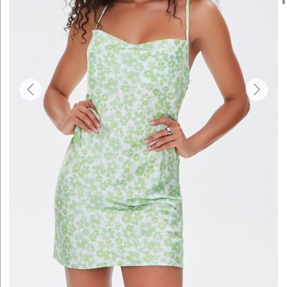 Green & White Satin Dress